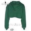 Hooded Midriff-baring Cotton Casual Short Sports Pullover